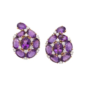 AMETHYST, DIAMOND, AND YELLOW GOLD EARRINGS