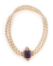 AMETHYST, DIAMOND, AND CULTURED PEARL CONVERTIBLE CHOKER NECKLACE