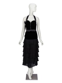 VALENTINO, BLACK VELVET & CHIFFON DRESS