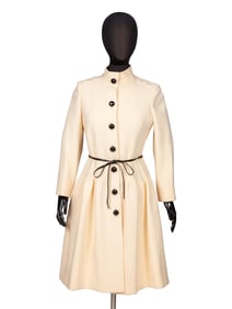 PIERRE CARDIN, CREAM WOOL COAT DRESS