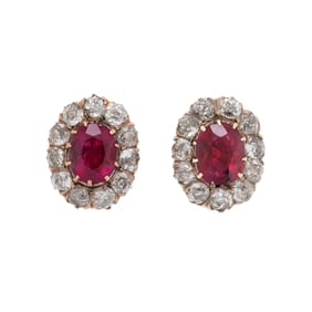 ANTIQUE, RUBY, DIAMOND, AND YELLOW GOLD EARRINGS