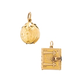 ANTIQUE, TWO YELLOW GOLD MULTI-COMPARTMENT LOCKET PENDANTS