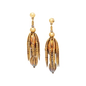 VICTORIAN, YELLOW GOLD FRINGE EARRINGS