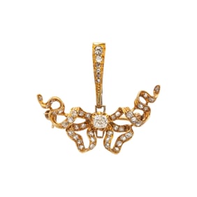 DIAMOND AND YELLOW GOLD BOW BROOCH/PENDANT