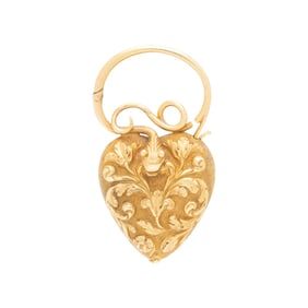 VICTORIAN, YELLOW GOLD HEART LOCKET PENDANT WITH SNAKE-MOTIF BAIL