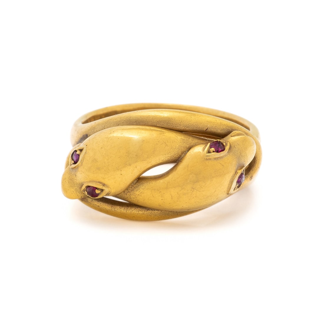 BRITISH, YELLOW GOLD AND RUBY SNAKE RING (1 of 4)