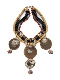TONY DUQUETTE, HARDSTONE, BONE, AND AMMONITE FOSSIL NECKLACE