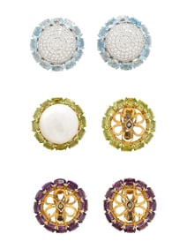 MULTIGEM, DIAMOND, AND BICOLOR GOLD COLLECTION OF EARRINGS WITH INTERCHANGEABLE INSERTS