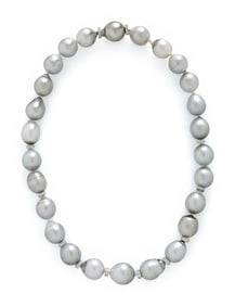 GRAY CULTURED PEARL AND DIAMOND NECKLACE