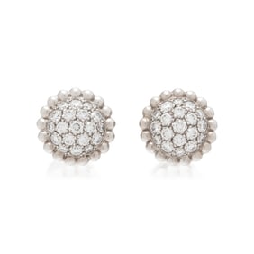 VAN CLEEF & ARPELS, DIAMOND AND WHITE GOLD 'PERLÉE' STUD EARRINGS