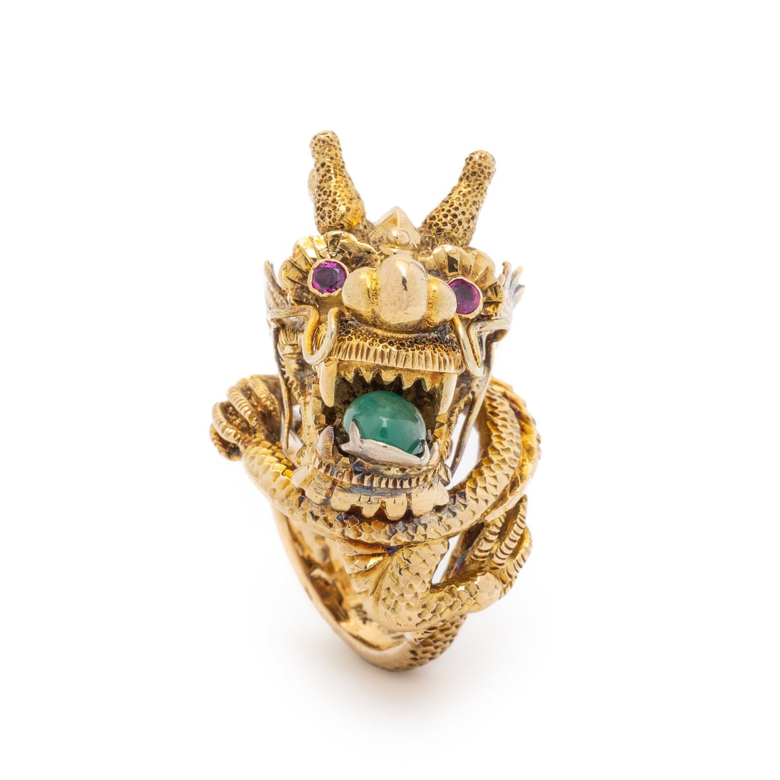 YELLOW GOLD, EMERALD, AND RUBY DRAGON RING (1 of 3)