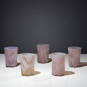 Reuben Haley (American, 1872–1933) Set of five Ruba Rombic glasses Consolidated Lamp and Glass