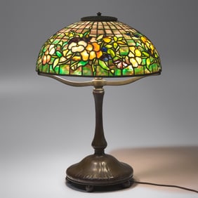 Tiffany Studios (American, 1892–1930) Bronze table lamp with Pansy shade