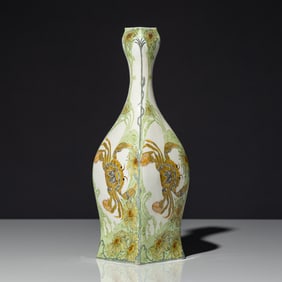 Samuel Schellink (painter) for Rozenburg c. 1900 Eggshell porcelain vase with polychrome crab and