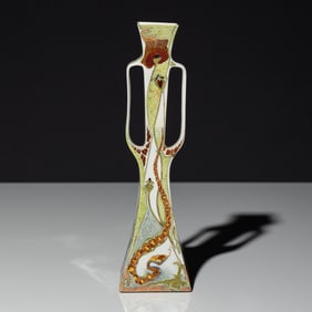 Jacobus Lucas Verhoog (painter) for Rozenburg c. 1901 Eggshell porcelain two-handled vase with