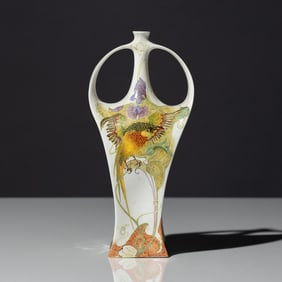 Wilhelmus P Hartgring (painter) for Rozenburg c. 1910 Eggshell porcelain two-handled vase with