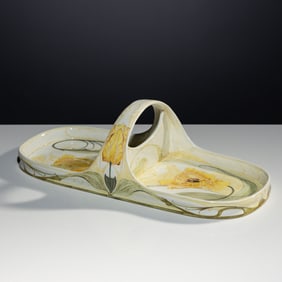 Samuel Schellink (painter) for Rozenburg c. 1906 Eggshell porcelain handled tray with polychrome