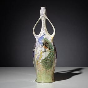 Samuel Schellink (painter) for Rozenburg c. 1909 Monumental eggshell porcelain two-handled vase