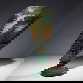 Daum Early 20th Century Cameo forest scene vase French, c. 1910: Daum Early 20th Century Cameo forest scene vase French, c. 1910 cameo glass etched to foot 'Daum Nancy' 15¼ h × 6¼ dia in (39 × 16 cm)