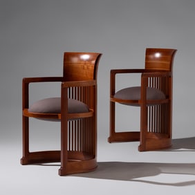 Frank Lloyd Wright (American, 1867–1959) Pair of 606 Barrel chairs for Cassina, Italy,
