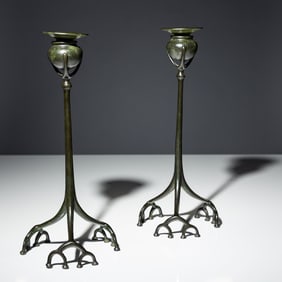 Tiffany Studios (American, 1880–1930) Root Form candlesticks, c. 1910