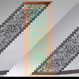 Tiffany Studios (American, 1892–1930) Stained glass window: Tiffany Studios (American, 1892–1930) Stained glass window stained glass, oak lower tile stamped 'Tiffany Studios New York' 51? × 19 in (131 ×48 cm) This lot is located in Chicago.