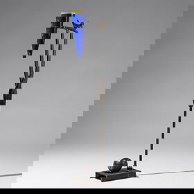 Italo Scanga (Italian-American, 1932–2001) Postmodern floor vase, 1992: Italo Scanga (Italian-American, 1932–2001) Postmodern floor vase, 1992 painted cast iron and blown glass etched to base 'Italo Scanga 92' and to glass 'Italo Scanga 1992' 53 h × 11½ w