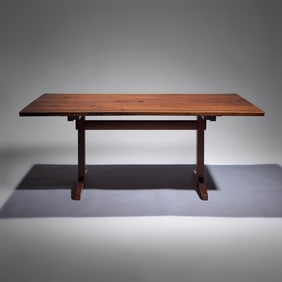 George Nakashima (American, 1905–1990) Trestle dining table with 3 butterfly joints, 1977
