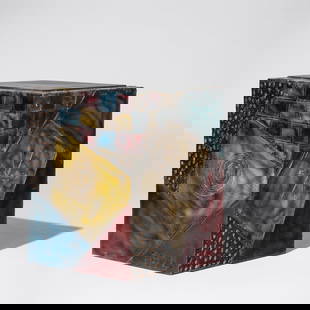 Paul Evans (American, 1931–1987) Cube table, 1974: Paul Evans(American, 1931–1987)Cube table, 1974 welded and patinated steel, slate'P E 74' welded to lower side 18¼ h × 14¼ ×