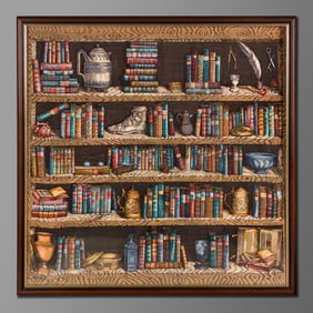 Piero Fornasetti (Italian, 1913–1988) Libreria Screen-printed fabric panel