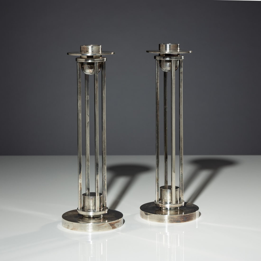 Richard Meier (American, b. 1934)  Pair of Skyscraper candlesticks for Swid Powell (1 of 4)