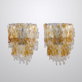 Mazzega Murano c. 1970 Pair of large glass 'Torciglioni' sconces by AV Mazzega