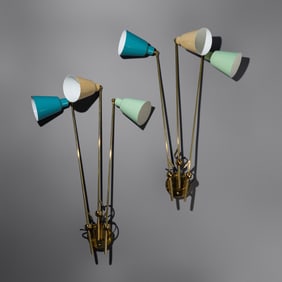 Fedele Papagni (Italian, 20th Century) Pair of three-arm adjustable wall sconces