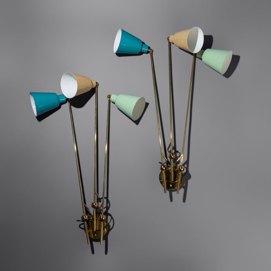 Fedele Papagni  (Italian, 20th Century) Pair of three-arm adjustable wall sconces (1 of 2)