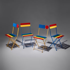Denis Balland Postmodern Era Set of 4 Bistro chairs for Fermob, France, 1985