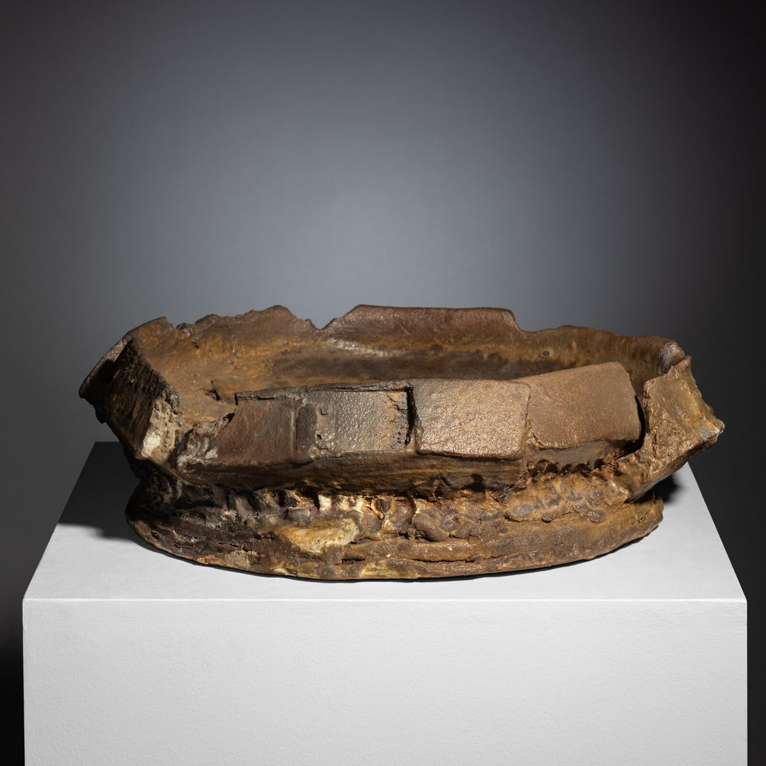 Peter Voulkos (American, b. 1924-2002) Ceramic platter, 1994: Peter Voulkos (American, b. 1924-2002) Ceramic platter, 1994 glazed earthenware incised 'Voulkos 94' to underside 5 h × 21 w × 20 d in (13 × 53 × 51 cm) Property from the Serr and