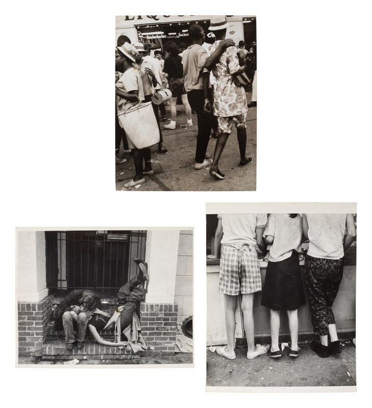 Leon Levinstein (American, 1913–1988) A group of three works: Leon Levinstein (American, 1913–1988) A group of three works gelatin silver prints each bearing artist's black stamp, verso Largest sheet: 14 x 11 inches. Property from the Museum of Fine Arts,