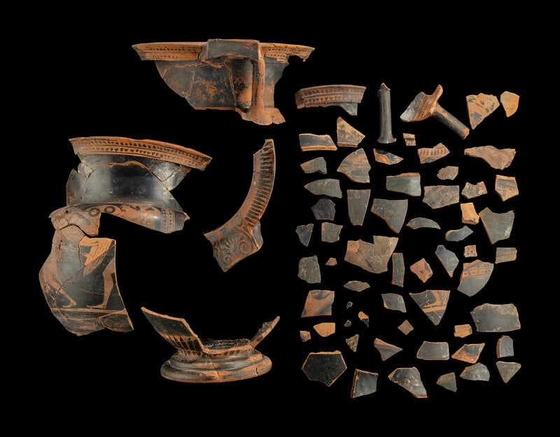 66 Attic Red-Figured Column Krater Fragments with Warriors (1 of 3)