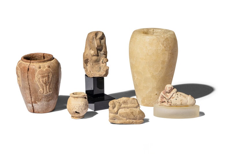 Six Egyptian Stone Vessels and Figures (1 of 4)