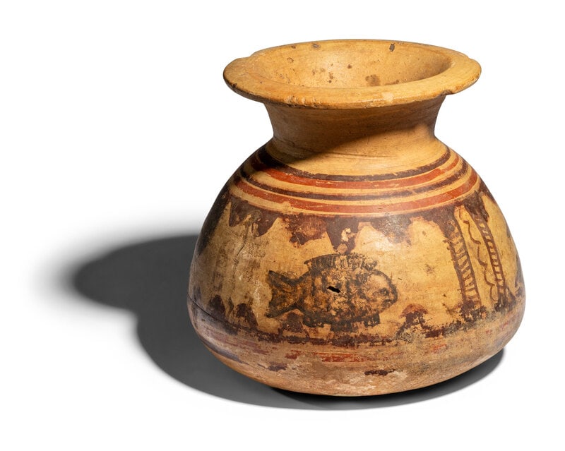 A Coptic Terracotta Vessel: A Coptic Terracotta Vessel Circa 4th-6th Century A.D. Height 12.5 cm (4 7/8 inches). Property from the Collection of Mr. Felix Brejente, Schaumburg, Illinois This lot is located