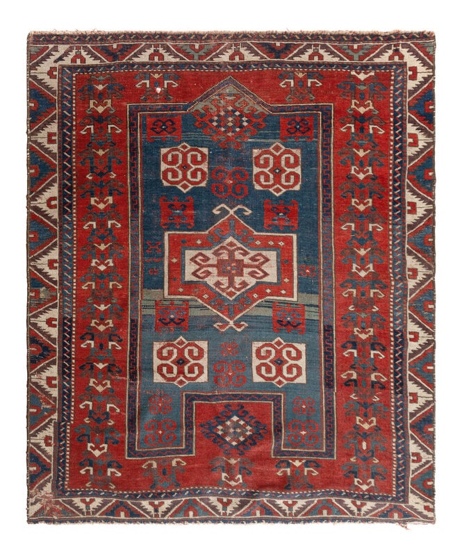 A Fakhralou Kazak Rug: A Fakhralou Kazak Rug Early 20th Century 5 feet 10 inches x 4 feet 10 inches. This lot is located in Chicago. Condition Light dirt and soiling con