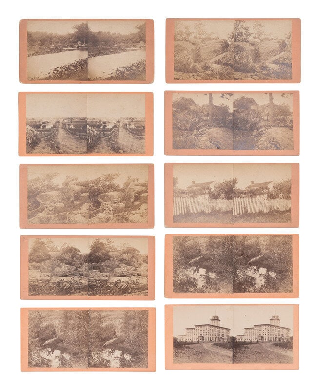 [CIVIL WAR]. 30 immediate post-war stereoviews of Gettysburg, many by TIPTON. : [CIVIL WAR]. 30 immediate post-war stereoviews of Gettysburg, many by TIPTON. 30 stereoviews on cardstock mounts, some credited on rectos and/or versos to various photographers and publishers incl. W.