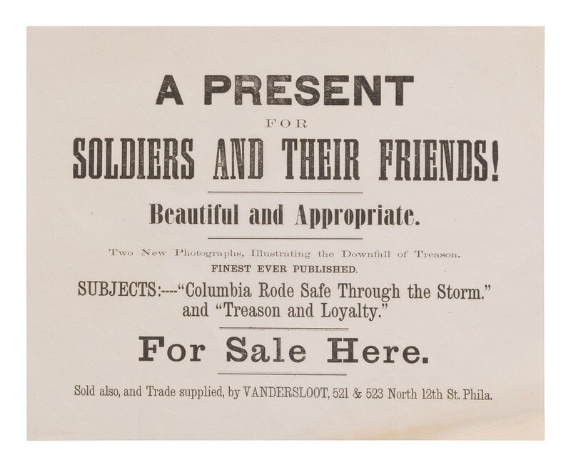 [CIVIL WAR]. Broadside advertising photographs "Illustrating the Downfall of Treason."  (1 of 2)