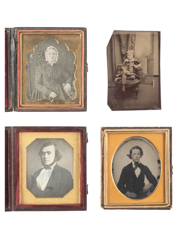 [EARLY PHOTO] 13 daguerreotypes, tintypes, and ambrotype of varying subjects incl. work by Keely. (1 of 3)