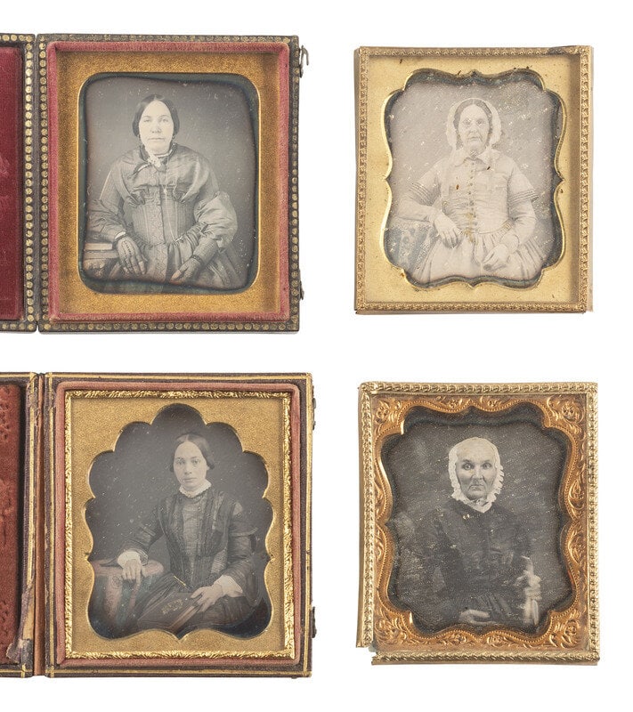[EARLY PHOTOGRAPHY]. 16 sixth plate daguerreotypes of women with books and other objects of interest (1 of 4)