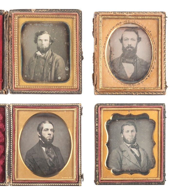 [EARLY PHOTOGRAPHY]. 23 sixth plate daguerreotypes of bearded gentlemen.  (1 of 6)