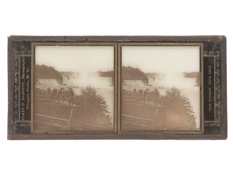 [EARLY PHOTOGRAPHY]. 6 photographs taken at Niagara Falls, incl. glass stereoview by Babbitt.  (1 of 3)