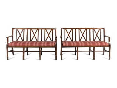 A Pair of English Mahogany Hall Benches