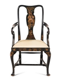 A Queen Anne Style Black Japanned Armchair