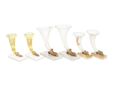 A Group of Gilt Metal Mounted Glass Rhyton Vases